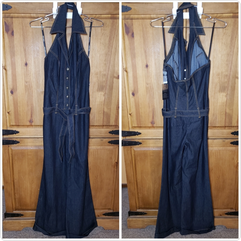 Bisou Bisou Dark Denim New Halter Jumpsuit 